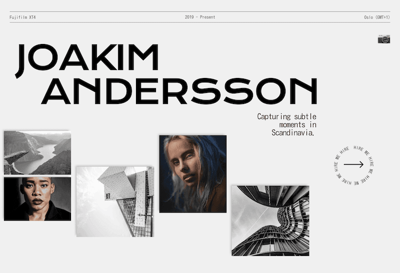 Hero section for Joakim Andersson's photography portfolio