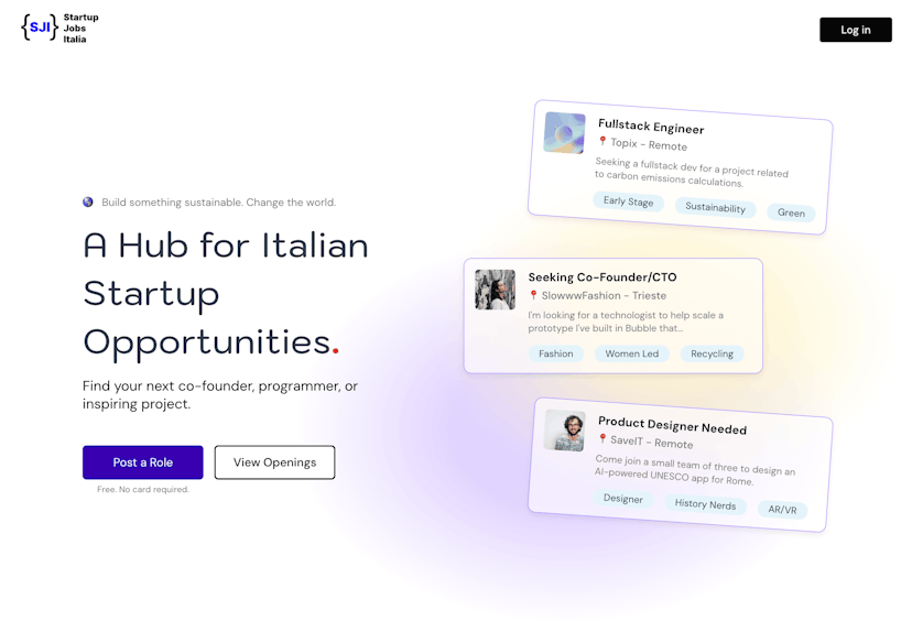 Hero section for Startup Jobs Italia